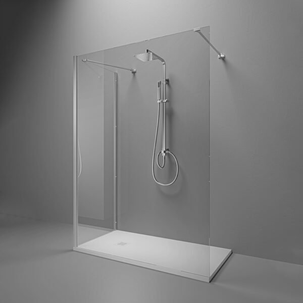 box doccia walk in centro parete alluminio spazzolato per arredo bagno, vista alternativa, PARETEALLUMINIO Tamanaco – Tuttidea