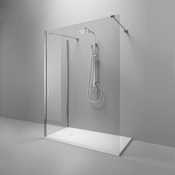 box doccia walk in centro parete profili cromo per arredo bagno, vista principale, PARETECROMO Tamanaco – Tuttidea