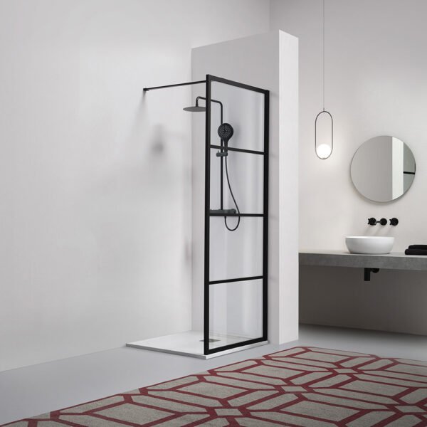 parete doccia walk in profili neri per arredo bagno, vista principale, 8PAR53W Tamanaco – Tuttidea