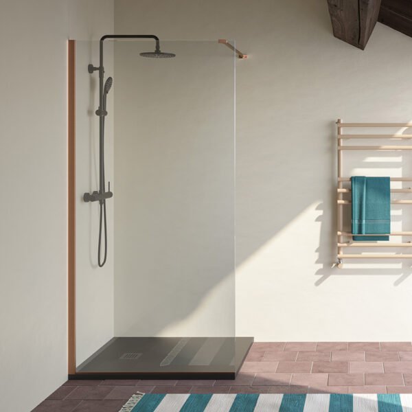 parete doccia walk in vetro bronzo per arredo bagno, vista principale, N8PAR53 Tamanaco – Tuttidea