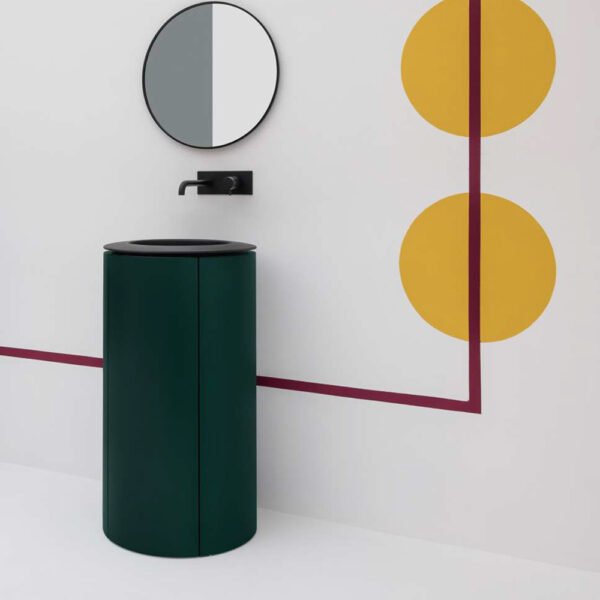 Mobile bagno a terra in legno laccato con lavabo rotondo convesso Skyland AXA Ceramica per arredo bagno – Tuttidea