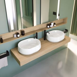 Piano d’ appoggio per lavabo 80/100/120/140/160 cm Colavene Acquaceramica Ciotole