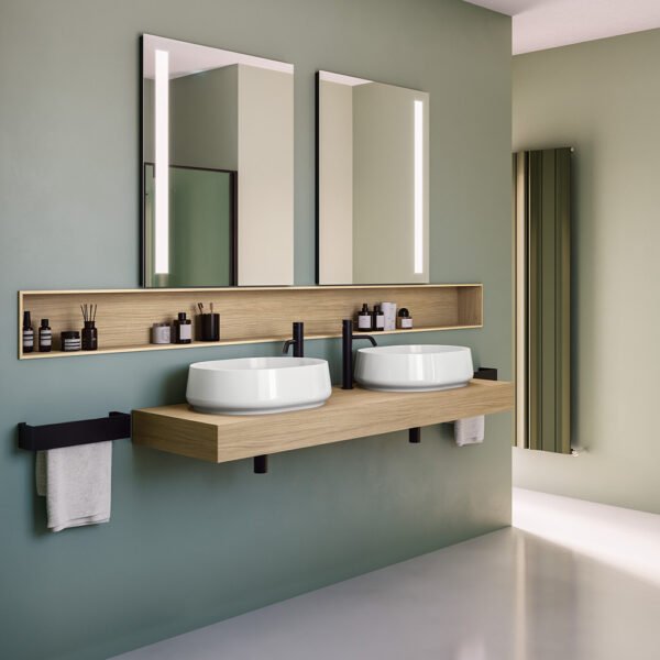 Composizione arredo bagno con lavabo e piano di appoggio Ciotole Colavene vista alternativa per arredo bagno – Tuttidea
