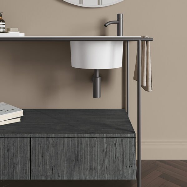 Lavabo in ceramica con struttura Pilotì 20.20 composizione 3 vista alternativa Acquaceramica Colavene per arredo bagno – Tuttidea