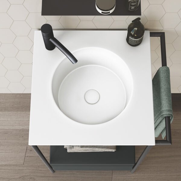 Lavabo in ceramica con struttura Pilotì 20.20 composizione 5 vista alternativa Acquaceramica Colavene per arredo bagno – Tuttidea