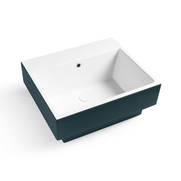 Lavabo da appoggio o sospeso in ceramica Colavene Collezione Volant, variante Bicolore Petrolio Lucido e Petrolio Matt, per arredo bagno e arredo lavanderia – Tuttidea