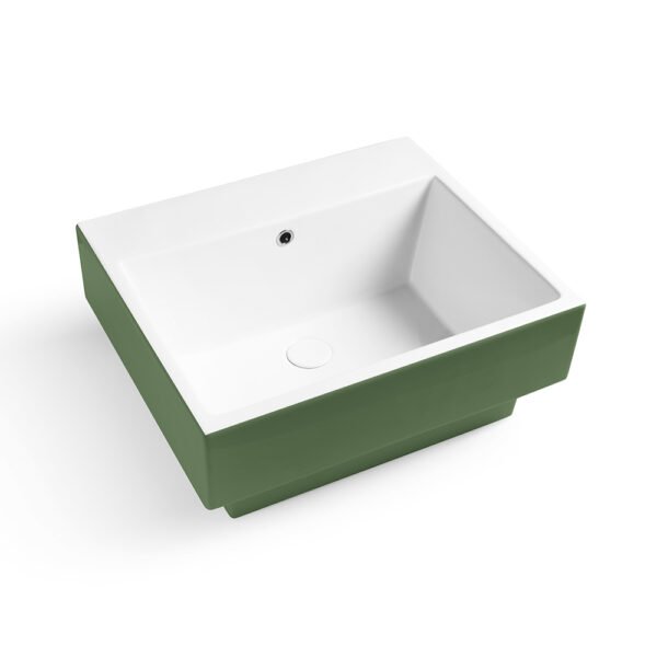 Lavabo da appoggio o sospeso in ceramica Colavene Collezione Volant, variante Bicolore Verde Bamboo Lucido e Verde Bamboo Matt, per arredo bagno e arredo lavanderia – Tuttidea
