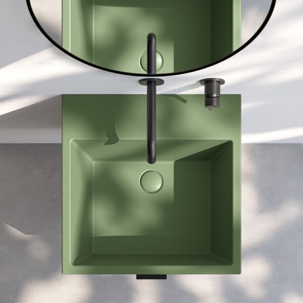 Lavabo da appoggio o sospeso in ceramica Collezione Volant Verde Bamboo Acquaceramica Colavene, vista alternativa, per arredo bagno e arredo lavanderia – Tuttidea