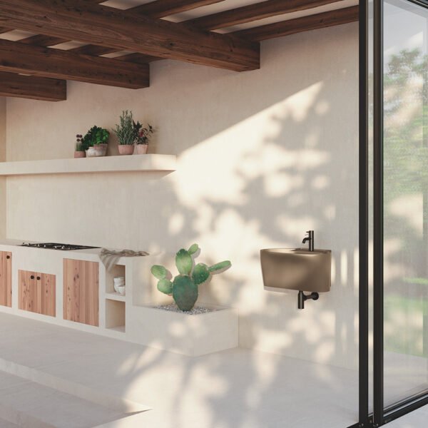 Lavabo sospeso in ceramica Terra Matt con sifone Collezione Tino e Tina 6 Acquaceramica Colavene, vista principale, per arredo bagno e arredo lavanderia – Tuttidea