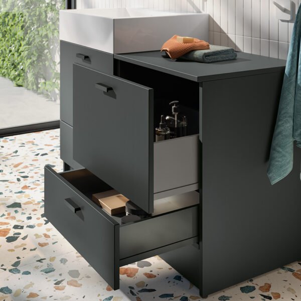 Mobile bagno a terra con due cassetti Collezione Volant Acquaceramica Colavene, vista principale, per arredo bagno e arredo lavanderia – Tuttidea