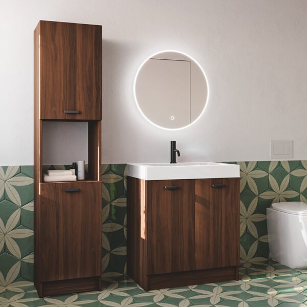 Mobile bagno completo a terra a due ante con lavabo in ceramica della Collezione Alaqua 3 Acquaceramica Colavene, vista principale, per arredo bagno e arredo lavanderia – Tuttidea