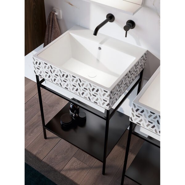Mobile bagno completo a terra con lavabo in ceramica Collezione Volant 3 Acquaceramica Colavene, vista alternativa, per arredo bagno e arredo lavanderia – Tuttidea