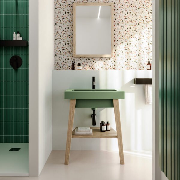 Mobile bagno completo con lavabo in ceramica della Collezione Alaqua 4 Acquaceramica Colavene, vista principale, per arredo bagno e arredo lavanderia – Tuttidea