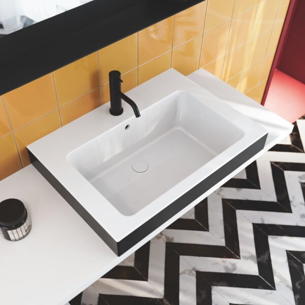 Mobile bagno completo sospeso con lavabo in ceramica della Collezione Alaqua 2 Acquaceramica Colavene, vista alternativa, per arredo bagno e arredo lavanderia – Tuttidea