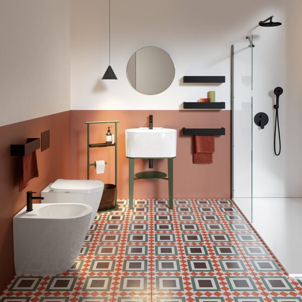 Mobile bagno o lavanderia a terra con lavabo in ceramica Collezione Tino e Tina 1 Acquaceramica Colavene, vista principale, per arredo bagno e arredo lavanderia – Tuttidea