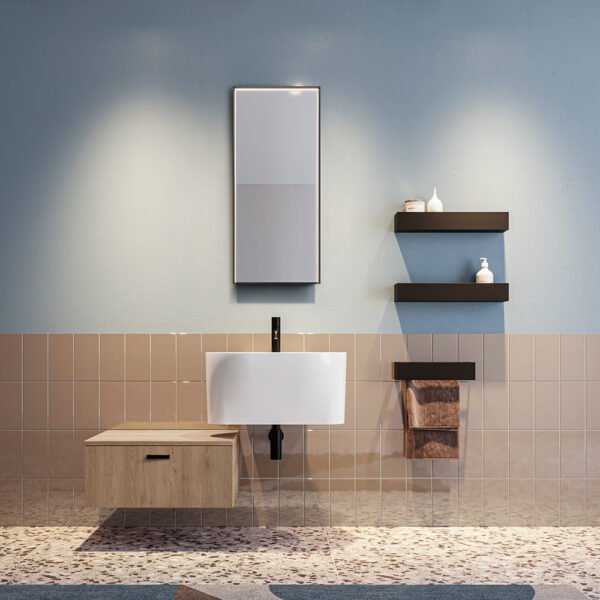 Mobile bagno o lavanderia sospeso con lavabo in ceramica Collezione Tino e Tina 3 Acquaceramica Colavene, vista principale, per arredo bagno e arredo lavanderia – Tuttidea