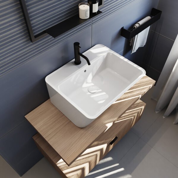 Mobile bagno sospeso con lavabo in ceramica della Collezione Wynn 3 Acquaceramica Colavene, vista alternativa, per arredo bagno e arredo lavanderia – Tuttidea