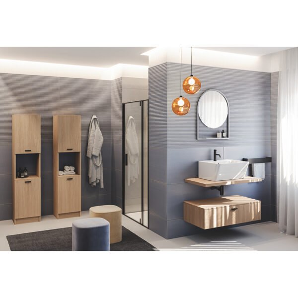 Mobile bagno sospeso con lavabo in ceramica della Collezione Wynn 3 Acquaceramica Colavene, vista ambientata, per arredo bagno e arredo lavanderia – Tuttidea
