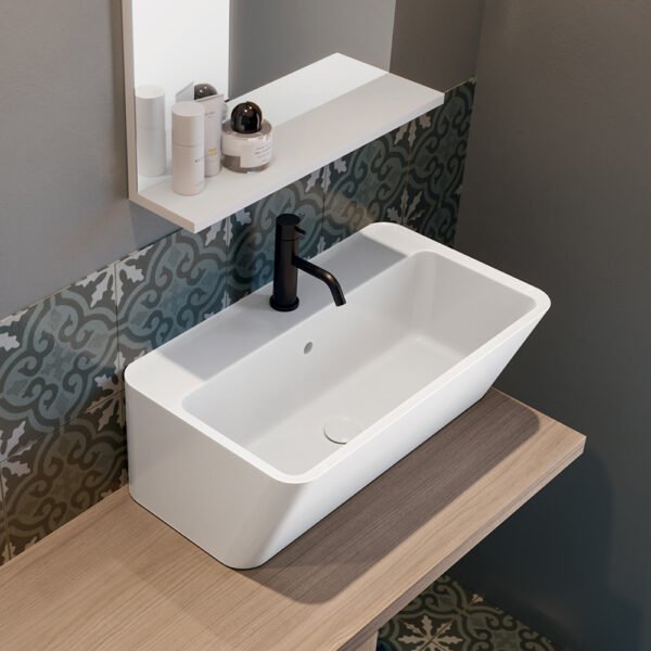 Mobile bagno sospeso con lavabo in ceramica della Collezione Wynn 5 Acquaceramica Colavene, vista alternativa, per arredo bagno e arredo lavanderia – Tuttidea