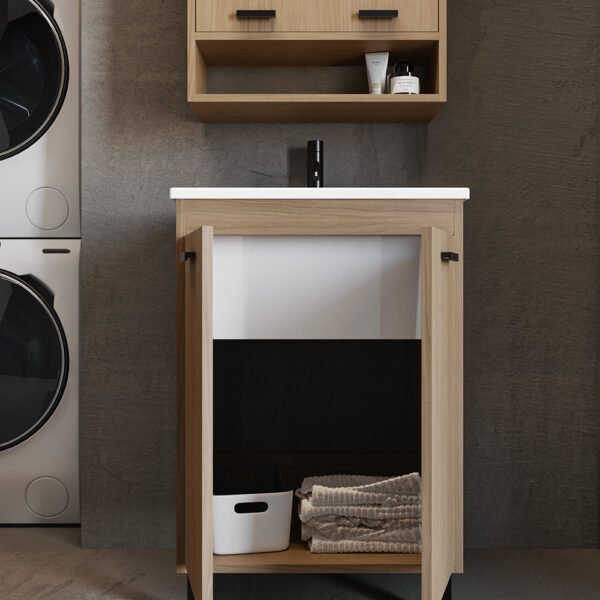 Composizione di arredo bagno e arredo lavanderia con mobile e lavabo in ceramica Prisma Acquaceramica Colavene – Tuttidea