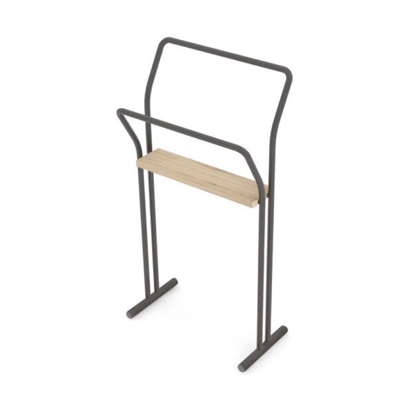 Portasciugamani da terra Gongolo in acciaio inox e legno di castagno della collezione Acquaceramica Colavene per arredo bagno – Tuttidea