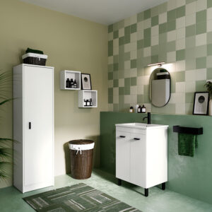 Prisma #2 Lavabo in ceramica con mobile a terra 2 ante 60×45 cm Acquaceramica Colavene