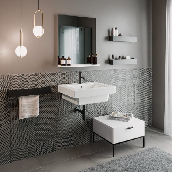 Struttura quadrello con cassetto Collezione Volant Acquaceramica Colavene, vista principale, per arredo bagno e arredo lavanderia – Tuttidea