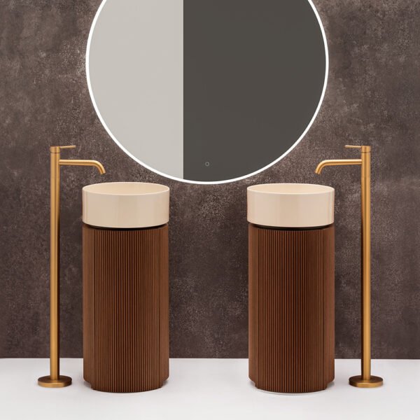 Mobile bagno a terra freestanding con lavabo rotondo in ceramica Collezione Mate AXA per arredo bagno – Tuttidea