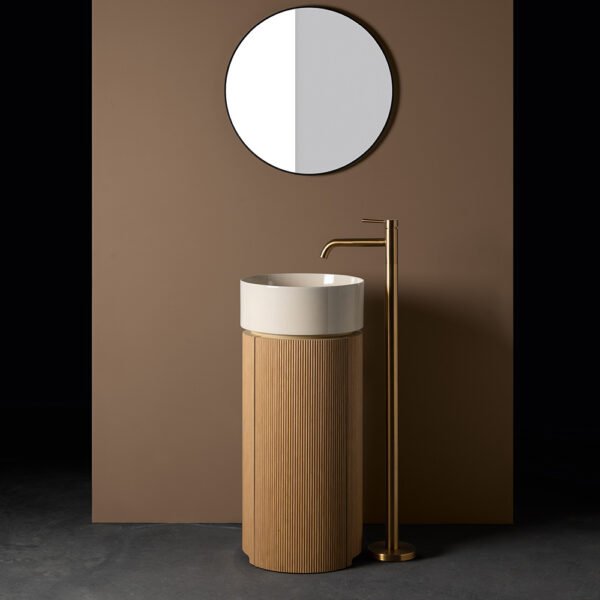 Mobile bagno a terra freestanding con lavabo rotondo in ceramica Collezione Mate AXA ambientazione 2 per arredo bagno – Tuttidea