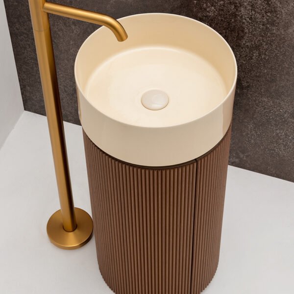Mobile bagno a terra freestanding con lavabo rotondo in ceramica Collezione Mate AXA vista alternativa per arredo bagno – Tuttidea