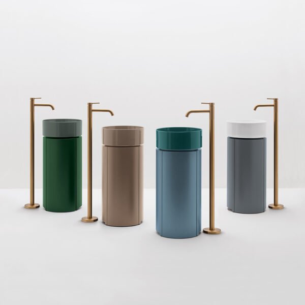 Mobile bagno a terra freestanding con lavabo rotondo in ceramica Collezione Mate AXA vista prodotto per arredo bagno – Tuttidea