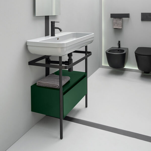 Lavabo rettangolare in ceramica con Struttura in acciaio e cassetto Collezione Legacy AXA ceramica