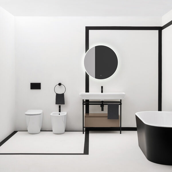 Lavabo rettangolare in ceramica con Struttura in acciaio e cassetto Collezione Legacy AXA ceramica