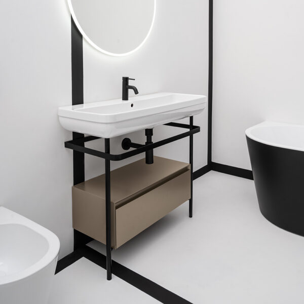Lavabo rettangolare in ceramica con Struttura in acciaio e cassetto Collezione Legacy AXA ceramica