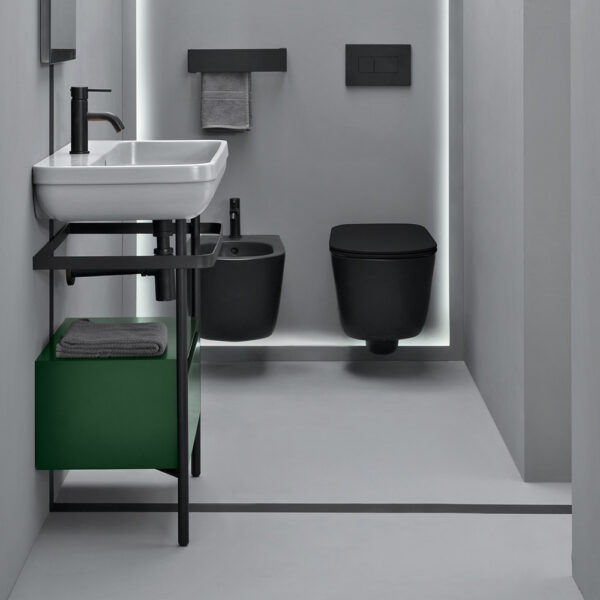 Lavabo rettangolare in ceramica con Struttura in acciaio e cassetto Collezione Legacy AXA ceramica