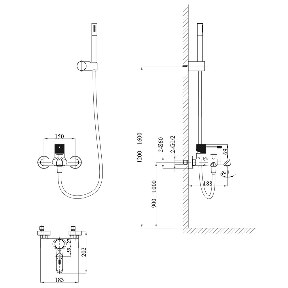 Miscelatore Vasca da bagno a parete con erogatore e Kit Doccia Collezione Iseo LaBlù 4 Miscelatore Vasca da bagno a parete con erogatore e Kit Doccia Collezione Iseo LaBlù 3