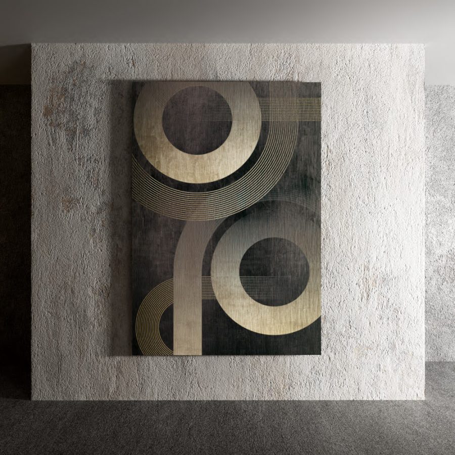 Quadro Stampa su Tela o Alluminio Abstract Cerchi Dorati Telligraf