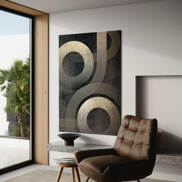 Quadro Stampa su Tela o Alluminio Abstract Cerchi Dorati Telligraf