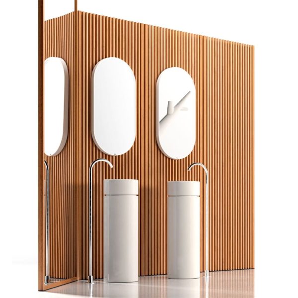 Lavabo in ceramica con colonna scarico a suolo Ø30 cm Collezione Oke&Hako Kerasan