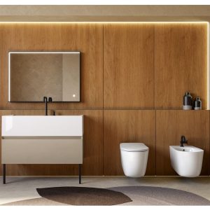 Lavabo in ceramica con Mobile a Terra con Piedini 100×40/120×40 cm Collezione Kanaal Kerasan