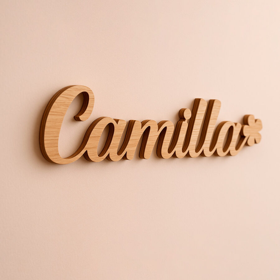Scritta decorativa a parete CAMILLA in Legno, Forex o Alluminio Dibond Telligraf