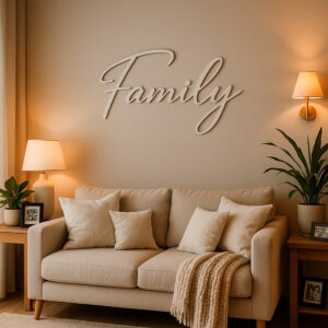 Scritta decorativa a parete FAMILY in Legno, Forex o Alluminio Dibond Telligraf
