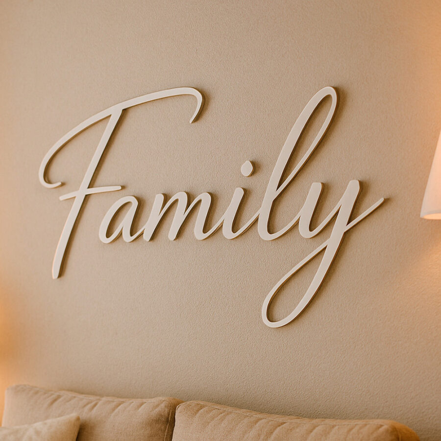 Scritta decorativa a parete FAMILY in Legno, Forex o Alluminio Dibond Telligraf