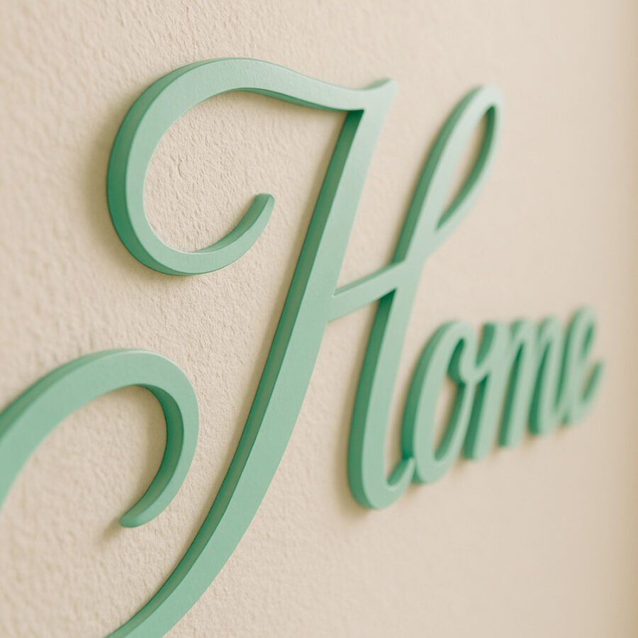 Scritta decorativa a parete HOME in Legno, Forex o Alluminio Dibond Telligraf
