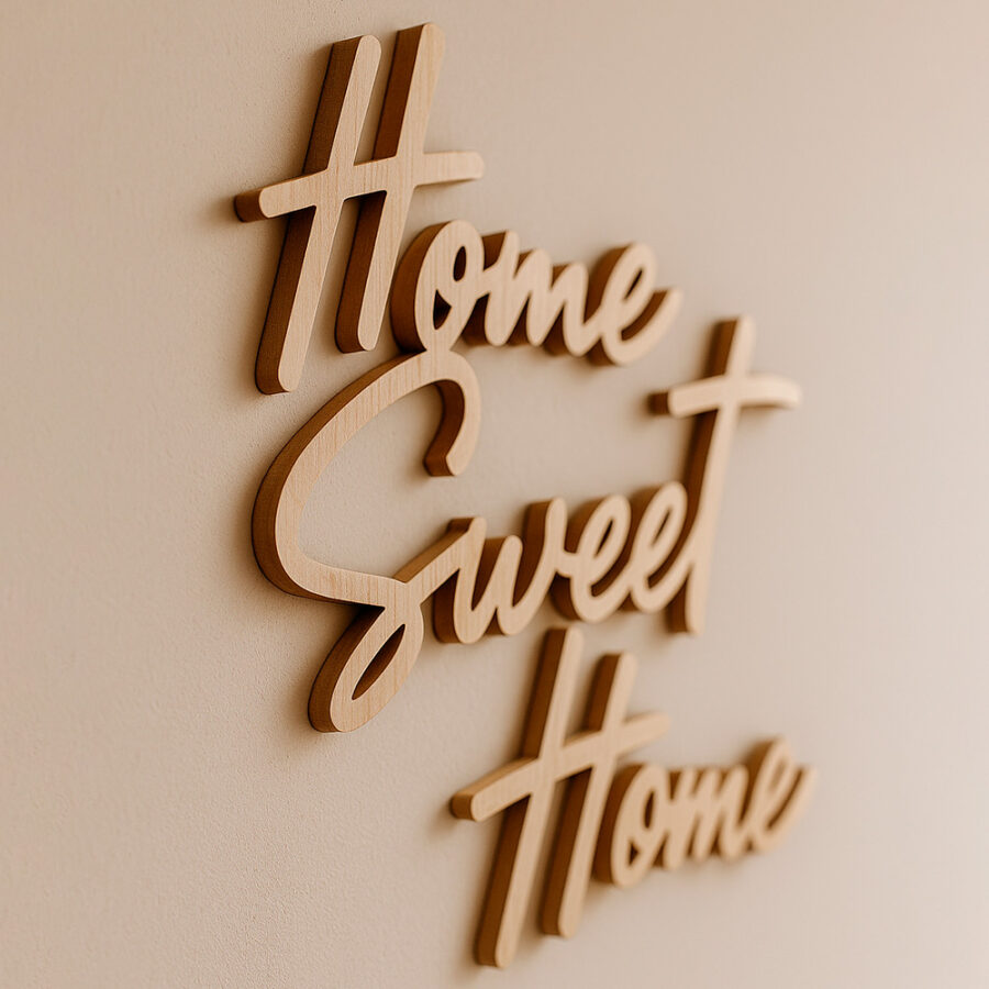 Scritta decorativa a parete HOME SWEET HOME in Legno, Forex o Alluminio Dibond Telligraf