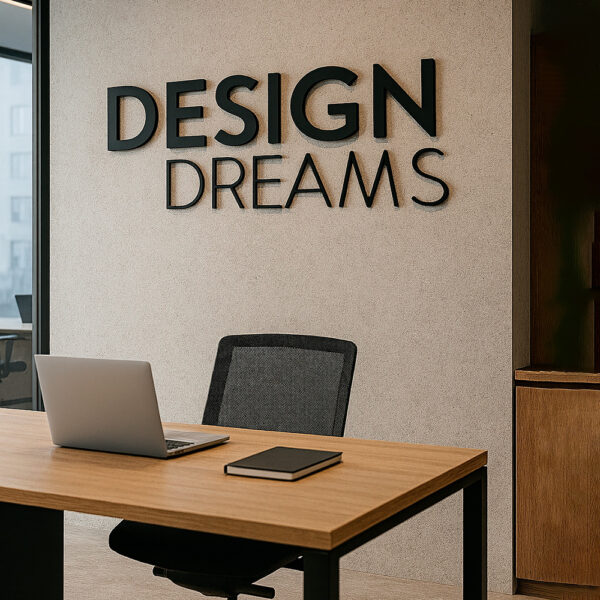 Scritta decorativa a parete DESIGN DREAM in Legno, Forex o Alluminio Dibond Telligraf