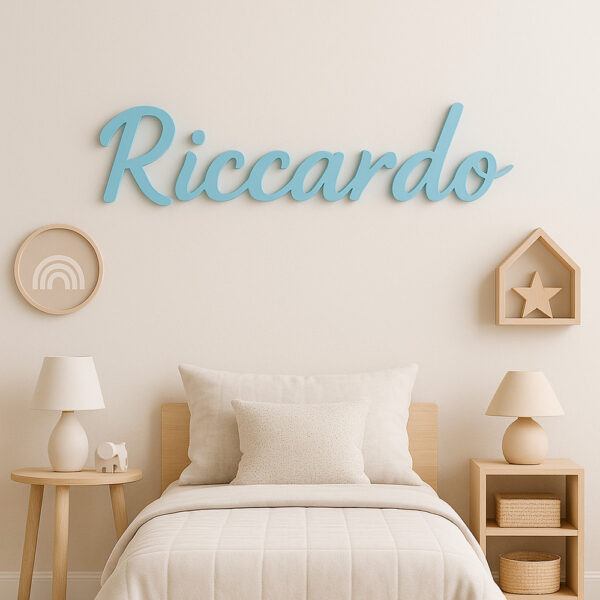 Scritta decorativa a parete RICCARDO in Legno, Forex o Alluminio Dibond Telligraf