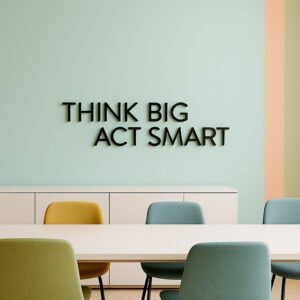 Scritta decorativa a parete THING BIG ACT SMART in Legno, Forex o Alluminio Dibond Telligraf