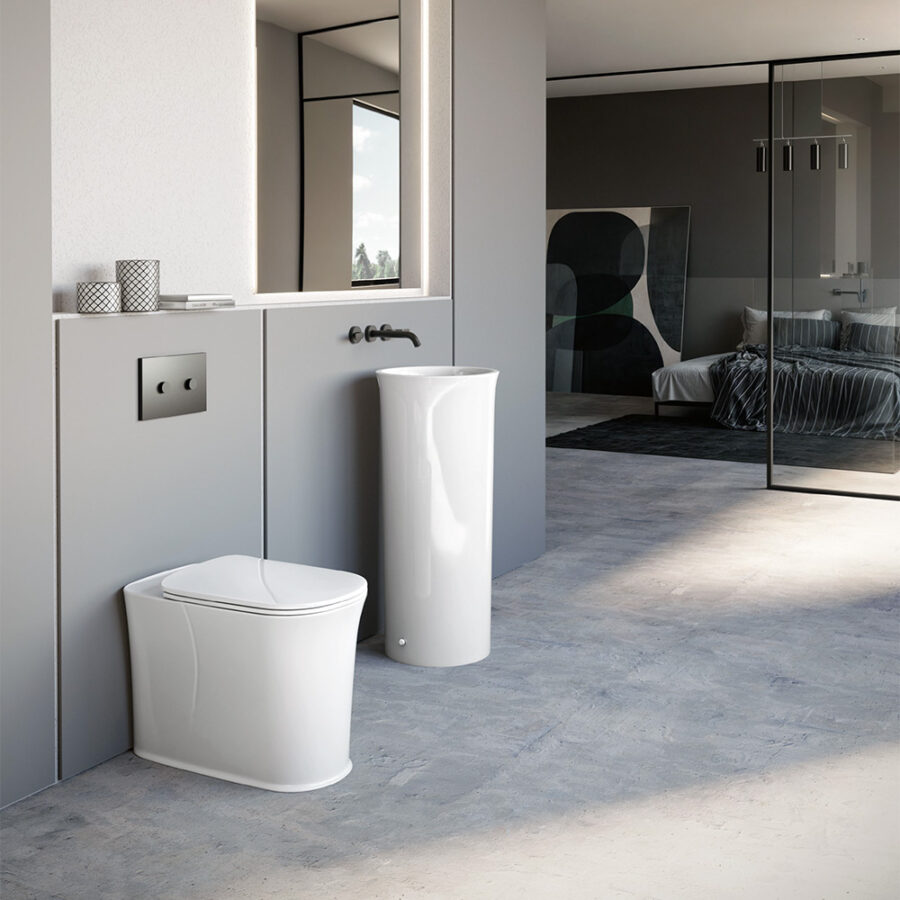 Lavabo in ceramica freestanding scarico a parete Collezione The New Yorker