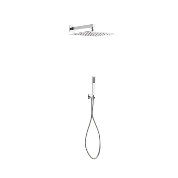 Set doccia completo quadrato Tamanaco cromo con braccio, soffione e doccetta per rubinetteria e arredo bagno – Tuttidea